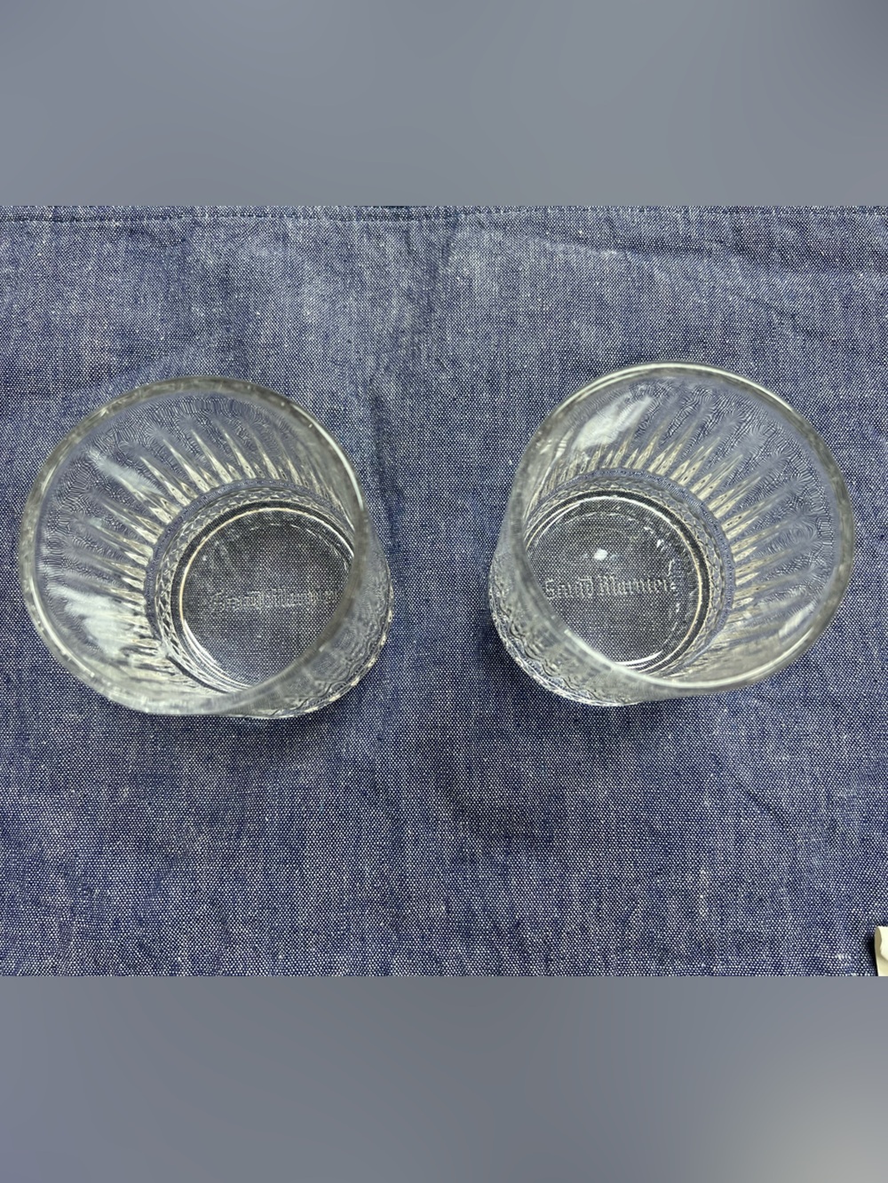 Grand Marnier Glasses Lowball Rocks Set of 2 Logo on Bottom Diamond Cut Design